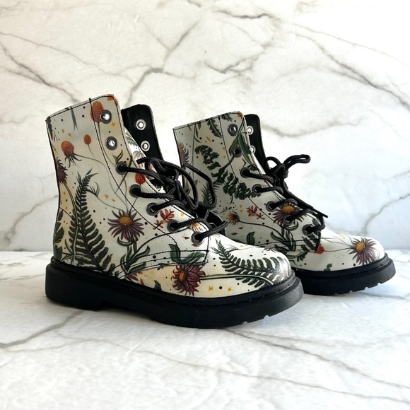 Rogue & Wolf Shoes - Vegan Leather doc style combat boots floral watercolour design